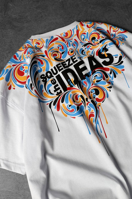 Men's White IDEAS Collar Printed Oversize T-shirt