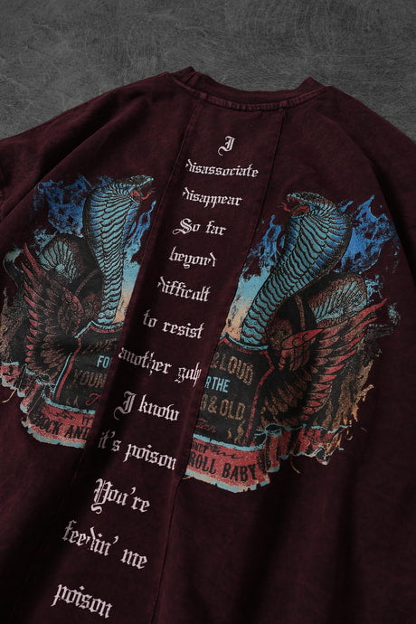 Men's Burgundy Viper Special Wash Fabric Oversize T-shirt