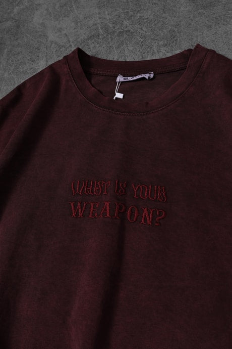 Men's Burgundy What's Your Weapon? Embroidered Special Wash Oversize T-shirt