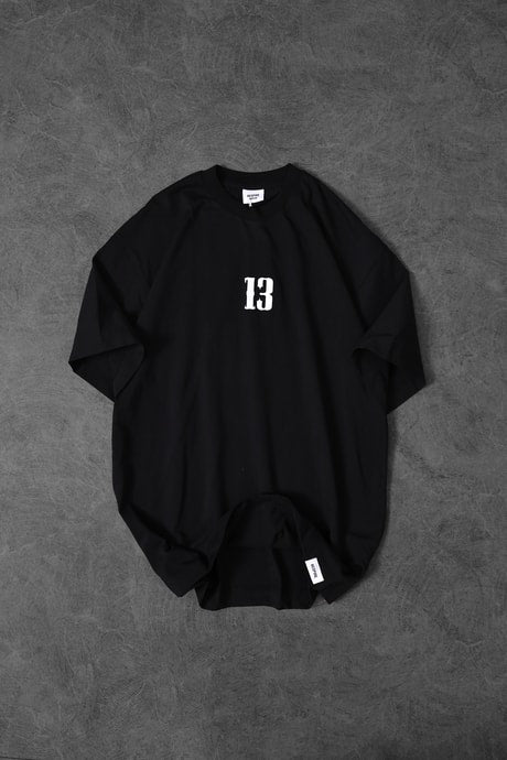 Men's Black 13 Embossed Print Oversize T-shirt