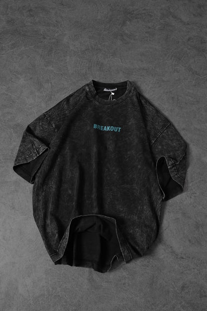 Men's Anthracite Snake Print Special Wash Fabric Oversize T-shirt