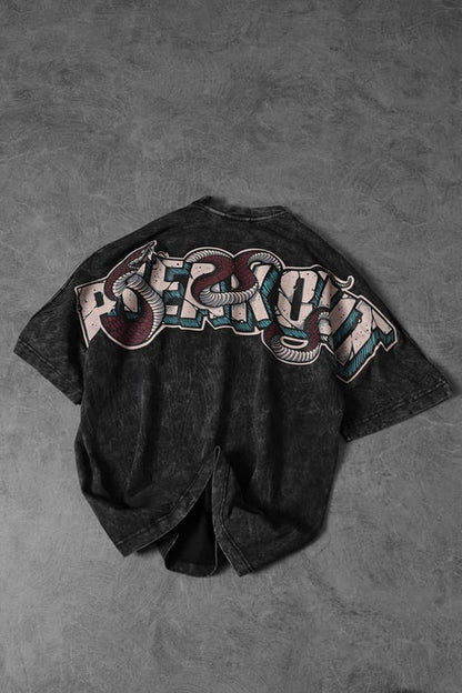 Men's Anthracite Snake Print Special Wash Fabric Oversize T-shirt