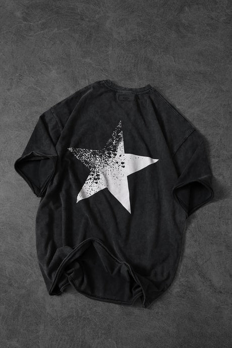 Men's Anthracite Star Special Wash Fabric Oversize T-shirt