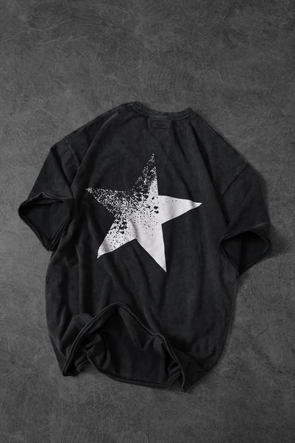 Men's Anthracite Star Special Wash Fabric Oversize T-shirt