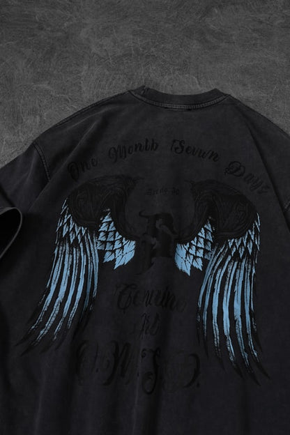 Men's Anthracite Wings Special Wash Fabric Oversize T-shirt