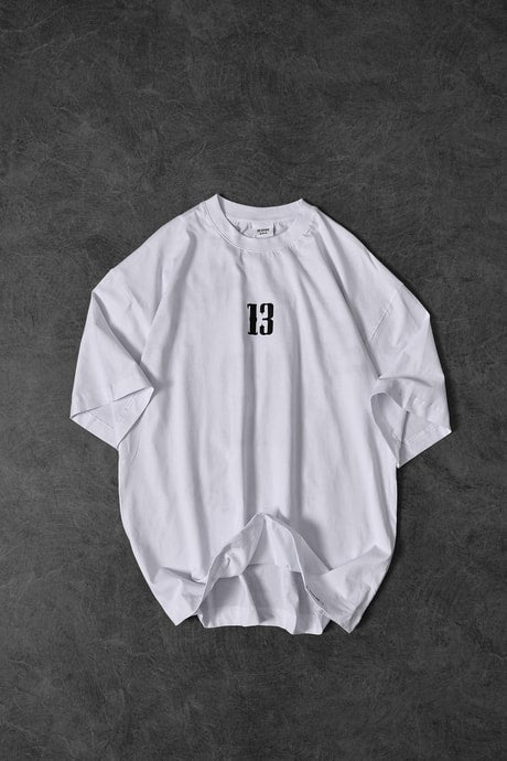 Men's White 13 Embossed Print Oversize T-shirt