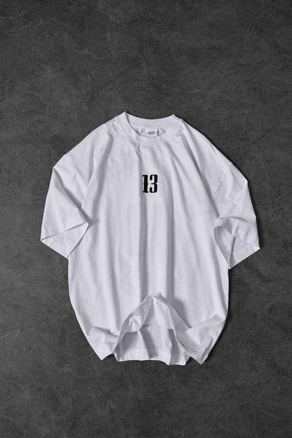Men's White 13 Embossed Print Oversize T-shirt