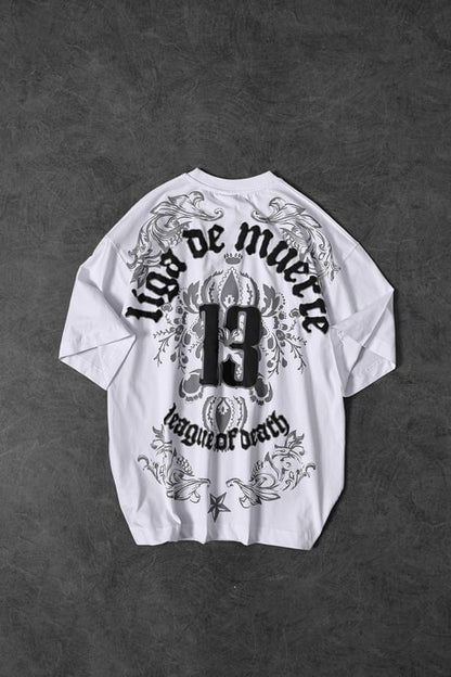 Men's White 13 Embossed Print Oversize T-shirt