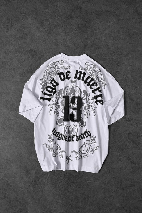 Men's White 13 Embossed Print Oversize T-shirt