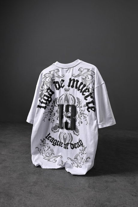 Men's White 13 Embossed Print Oversize T-shirt