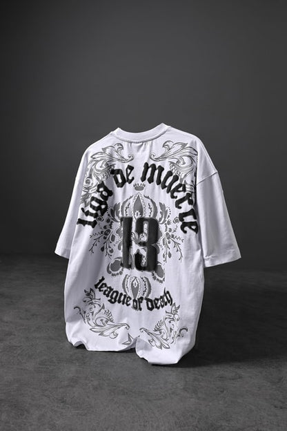 Men's White 13 Embossed Print Oversize T-shirt