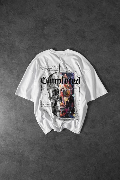 Men's White Completed Embroidery and Patch and Printed Oversize T-shirt