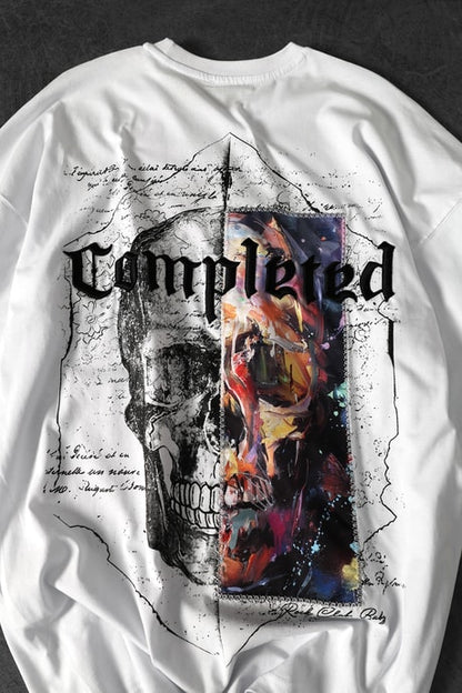 Men's White Completed Embroidery and Patch and Printed Oversize T-shirt