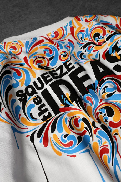 Men's White IDEAS Collar Printed Oversize T-shirt