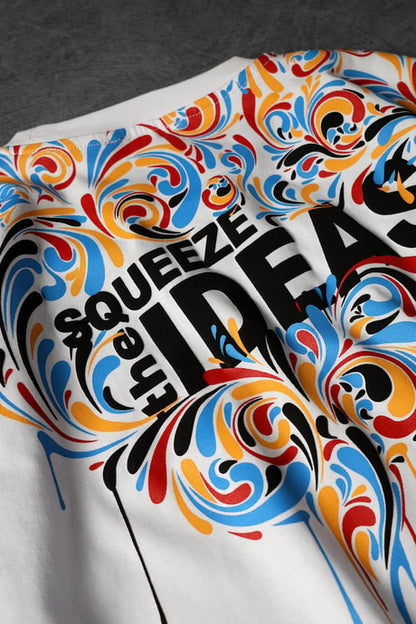 Men's White IDEAS Collar Printed Oversize T-shirt