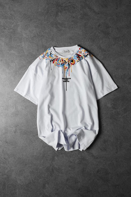 Men's White IDEAS Collar Printed Oversize T-shirt
