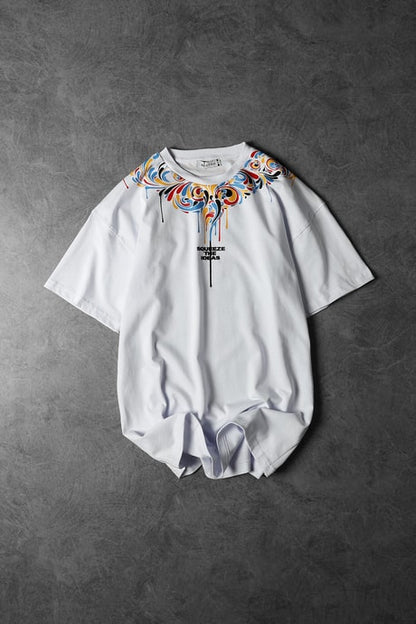 Men's White IDEAS Collar Printed Oversize T-shirt
