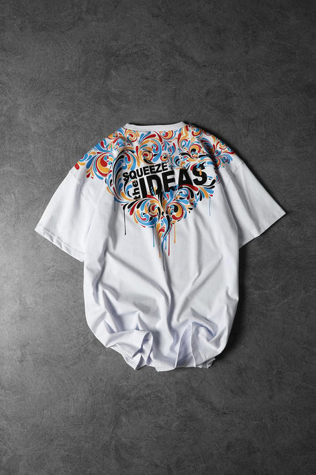 Men's White IDEAS Collar Printed Oversize T-shirt