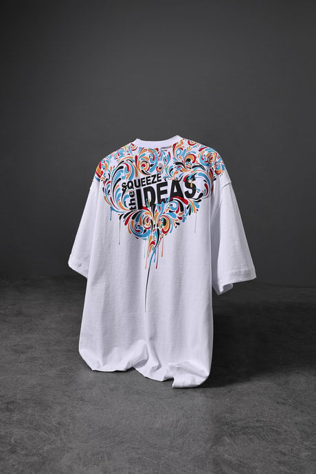 Men's White IDEAS Collar Printed Oversize T-shirt
