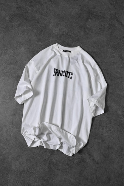 Men's White Vernichten Embossed Printed Oversize T-shirt