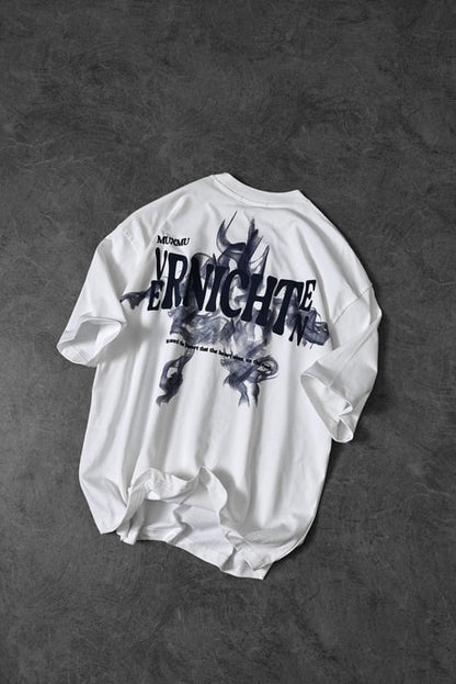 Men's White Vernichten Embossed Printed Oversize T-shirt