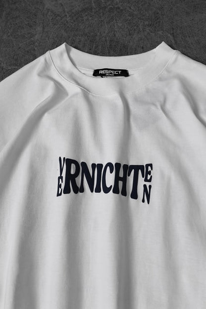 Men's White Vernichten Embossed Printed Oversize T-shirt