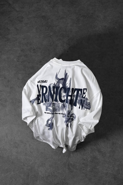 Men's White Vernichten Embossed Printed Oversize T-shirt
