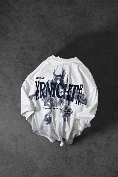 Men's White Vernichten Embossed Printed Oversize T-shirt