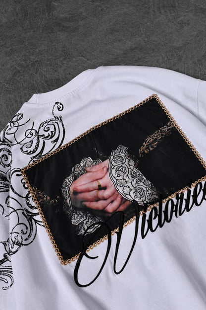Men's White Victories Patch Embroidered Oversize T-shirt