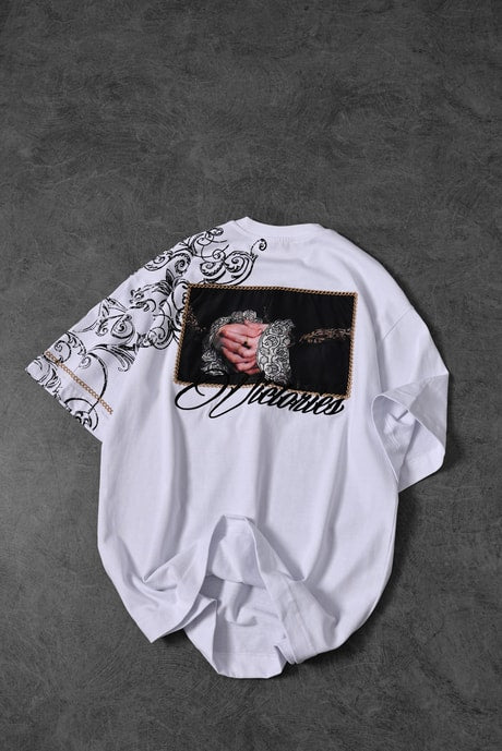 Men's White Victories Patch Embroidered Oversize T-shirt