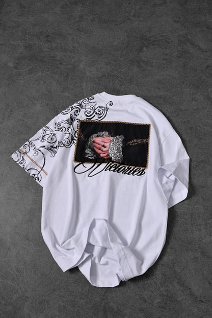 Men's White Victories Patch Embroidered Oversize T-shirt