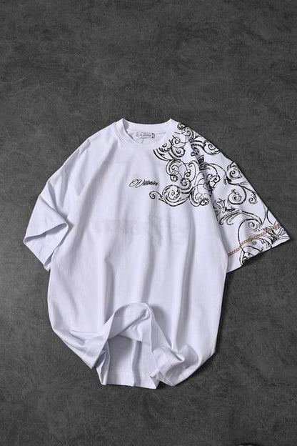 Men's White Victories Patch Embroidered Oversize T-shirt