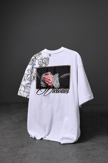 Men's White Victories Patch Embroidered Oversize T-shirt