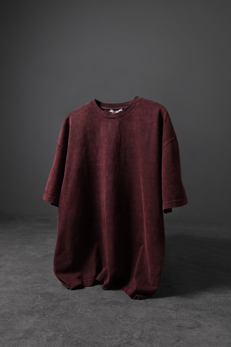 Men's Burgundy Special Wash Fabric Oversize T-shirt