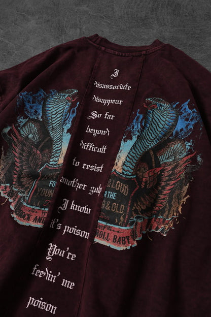 Men's Burgundy Viper Special Wash Fabric Oversize T-shirt