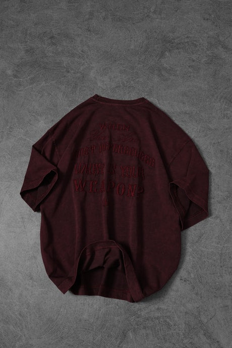 Men's Burgundy What's Your Weapon? Embroidered Special Wash Oversize T-shirt