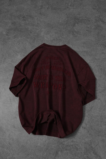 Men's Burgundy What's Your Weapon? Embroidered Special Wash Oversize T-shirt