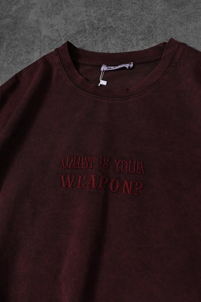 Men's Burgundy What's Your Weapon? Embroidered Special Wash Oversize T-shirt