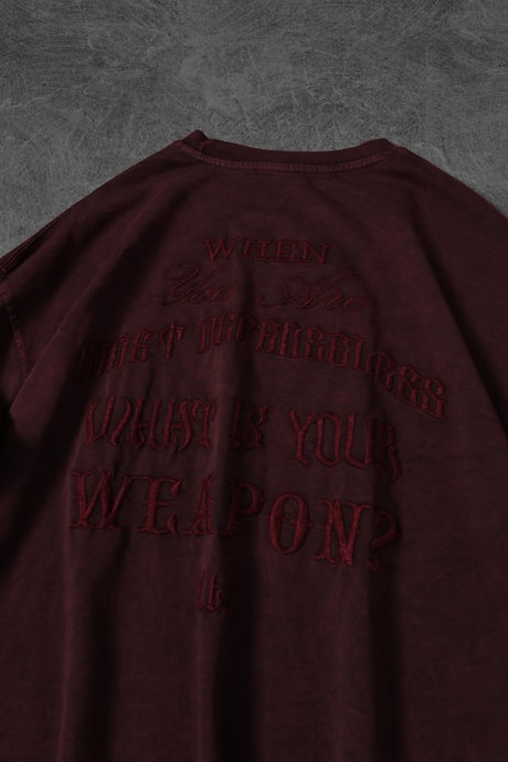 Men's Burgundy What's Your Weapon? Embroidered Special Wash Oversize T-shirt
