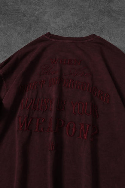 Men's Burgundy What's Your Weapon? Embroidered Special Wash Oversize T-shirt