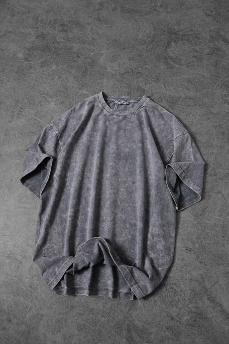 Men's Gray Special Wash Fabric Oversize T-shirt