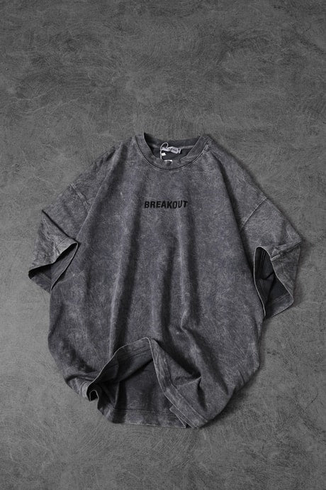 Men's Gray Snake Print Special Wash Fabric Oversize T-shirt