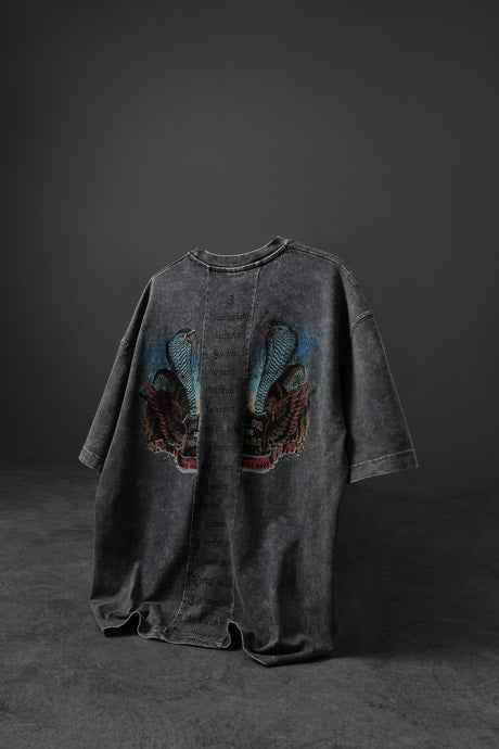 Men's Gray Viper Special Wash Fabric Oversize T-shirt