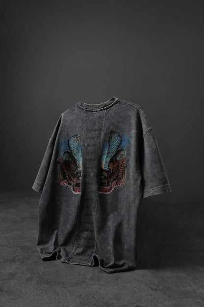 Men's Gray Viper Special Wash Fabric Oversize T-shirt