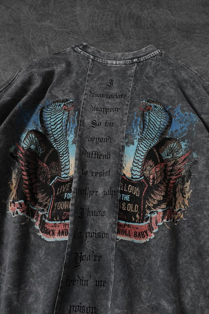 Men's Gray Viper Special Wash Fabric Oversize T-shirt