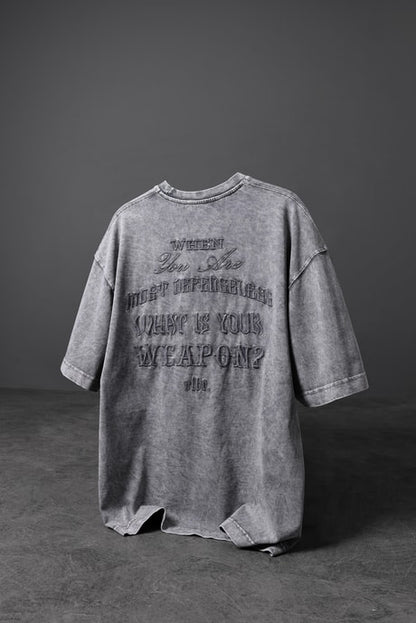 Men's Gray What's Your Weapon? Embroidered Custom Wash Oversize T-shirt