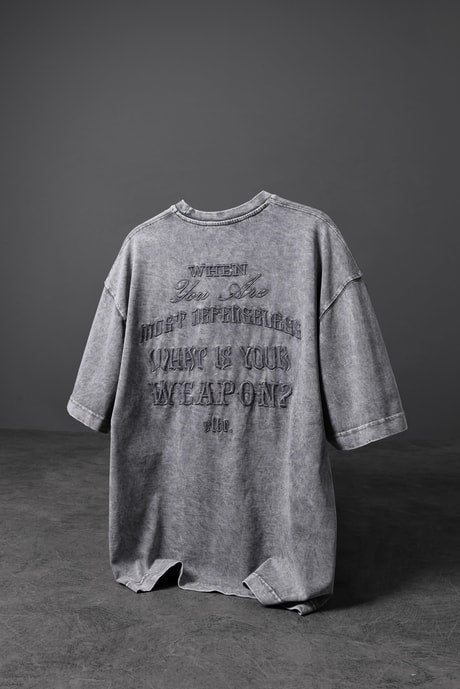 Men's Gray What's Your Weapon? Embroidered Custom Wash Oversize T-shirt