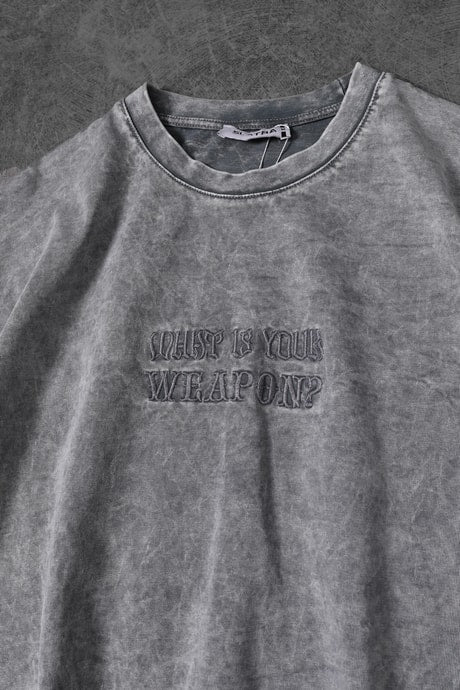 Men's Gray What's Your Weapon? Embroidered Custom Wash Oversize T-shirt