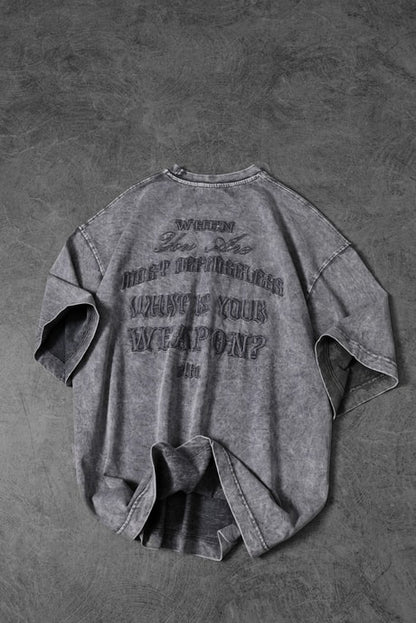 Men's Gray What's Your Weapon? Embroidered Custom Wash Oversize T-shirt