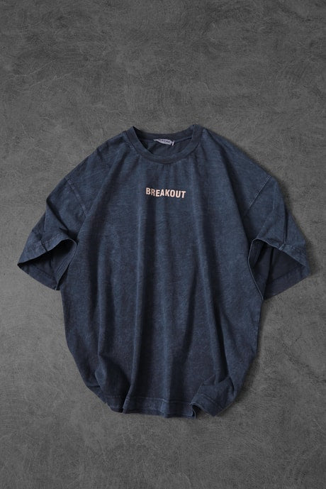 Men's Blue Snake Print Special Wash Fabric Oversize T-shirt